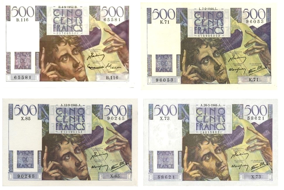 F 34  LOT  DE 4 BILLETS  500 F  CHATEAUBRIAND