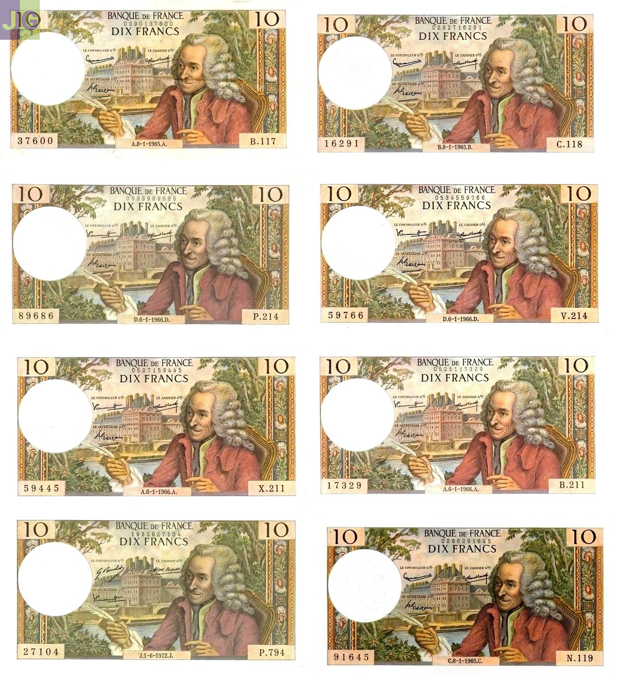 F 62 LOT  DE  14 BILLETS  10 F VOLTAIRE